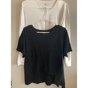Croft & Barrow Women’s Tops Bundle 2 Piece Black White Short/long Sleeve Plus 1X